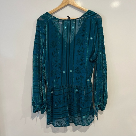 For Love & Lemons J'adore Velvet Long Sleeve Mini Dress in Emerald - Picture 4 of 12